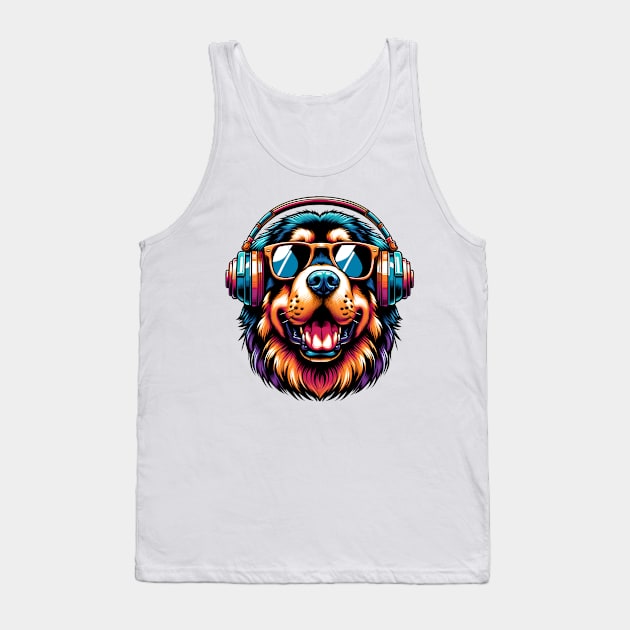 Tibetan Mastiff Smiling DJ in Vibrant Japanese Art Tank Top by ArtRUs